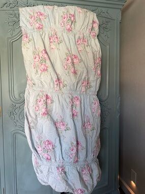 (Flawed) Shabby Chic Blue Floral Queen Duvet Cover 100% Cotton Natural Fibers